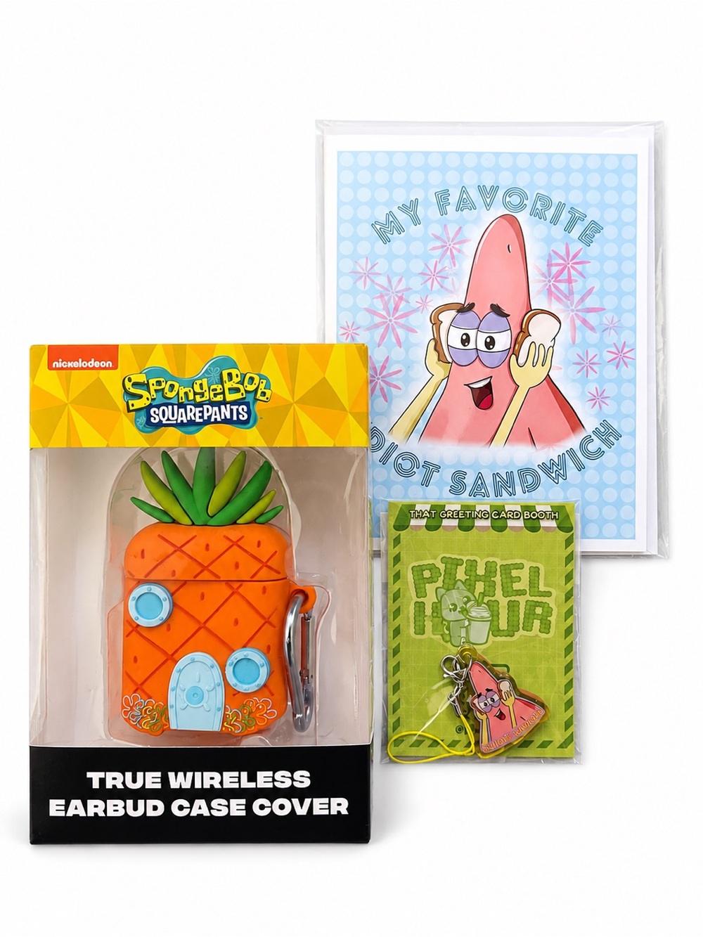 NWT SpongeBob SquarePants AirPods Case + Patrick Star Card & Keychain Bundle